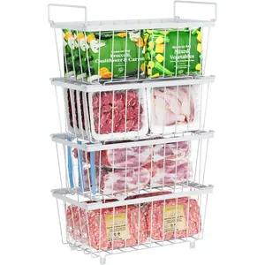 4 Pack Stackable Small Freezer Organizer Bins for 5 to 9 Cu.FT Small Chest Freezer Sort Frozen  Easy to Get  from Bottom without Digging in Freezer, White
