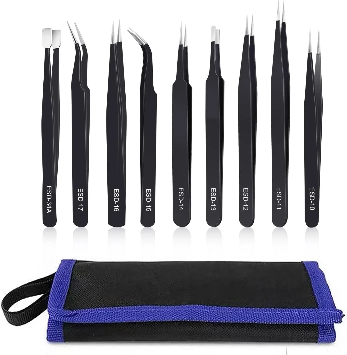 9PCS Tweezers Set, Anti-Static Stainless| Tweezers for Electronics, Soldering, Laboratory Work, Jewelry-, Model, Craft