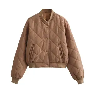 Multi color women's bomb jacket 2025 quilted jacket jacket women's stand up collar pocket fashionable warm new jacket