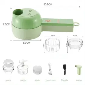 New Multi-Functional Vegetable Cutter Wireless Electric Garlic Beater Cut Onion Chili Processor Handheld Gatling Cooking Machine PP+ABS+PC+Stainless Steel 20.5CM x 9.5CM x 8.0CM