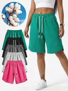 Womens Casual Straight Bermuda Shorts for Girls High Waist Wide Leg Basic Baggy Sweat Shorts with Pockets Fashion Loose Fit Lounge Comfy Joggers Gym Womenwear