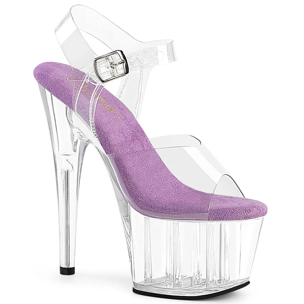 Pleaser Adore-708 Women's Stylish Open Toe High Heel Platform Sandals - Ankle Strap Footwear, Lavender/Clear, 7" Heel, 2.75" Platform Shoe, 7" Heel & 2 3/4" Platform
