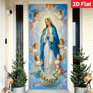 2D flat banner [party banner, banner/party banners] 1 piece (35 * 70 inches/90 * 180 centimeters), made of polyester material, featuring a theme door frame banner for the Assumption of the Blessed Virgin Mary. Designed to surround