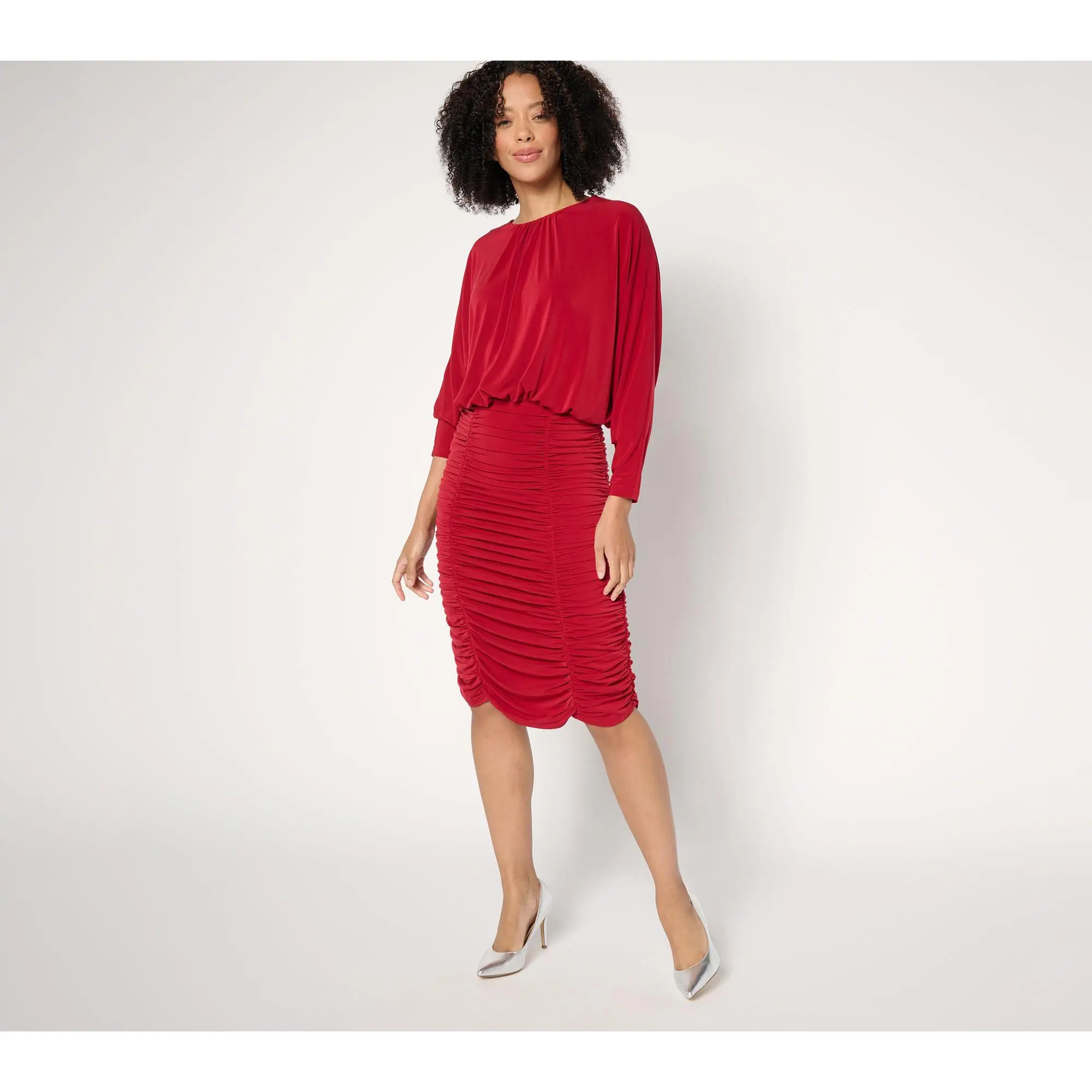 Dennis Basso Petite Italia Knit Dolman Sleeve Ruched Dress Dennis Basso Petite Italia Knit Dolman Sleeve Ruched Dress