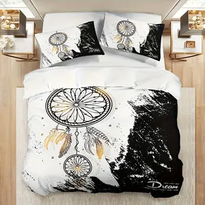 3-Piece Bedding Set Suit Vibrant Black and White Dream Catcher Printing (1 Set +2 One Pillowcases, No Core), Personalized Bedding, Soft, Warm, Skin-Friendly Quilt Cover, various Sizes Are Suitable for More than Cozy Bedroom Sizes to Meet Different Needs S