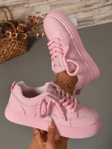 Women's Solid Color Sport Shoes, All-Day Comfort Fashion Thick Soled Sneakers, Athletic Workout Sneakers, Durable Sports Shoes for Sports and Casual Wear