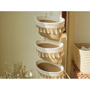 Wall-mounted storage basket, three-layer wall-mounted dorm room shelf, cotton-woven storage basket for behind the door