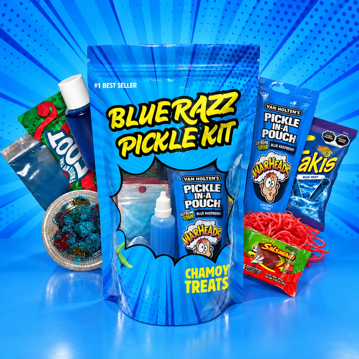 BLUE RAZZ PICKLE KIT - 2oz BLUE GUSHERS