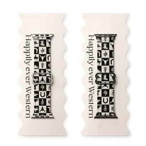 Western Checkered Black and Cream Adjustable Elastic Watch Band