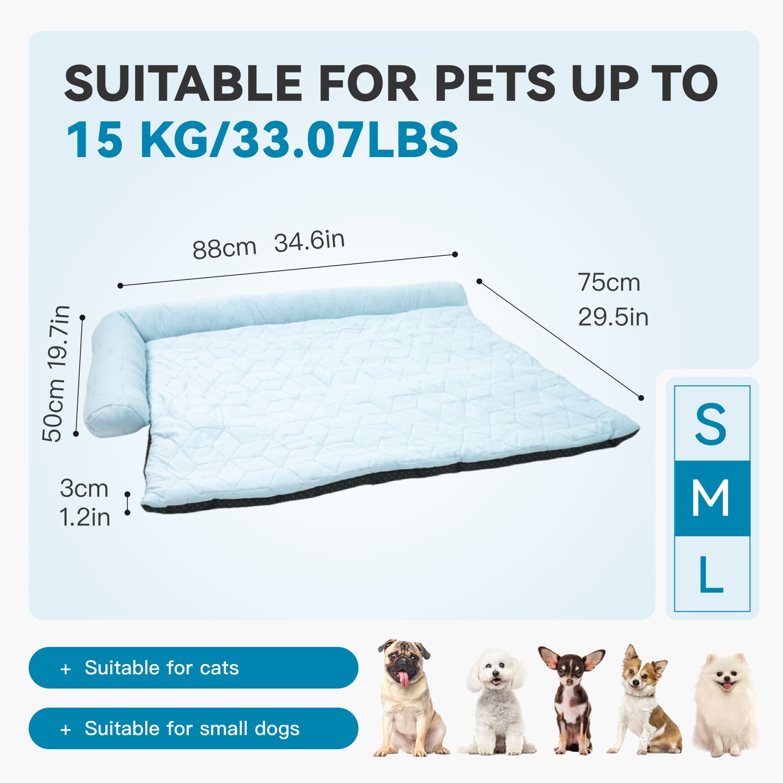 Elevated Large Cooling Dog Bed with Neck Support Headrest - Instant Cooling Silk Fabric, Washable Anti-Slip Mat, Portable Built-In Pillow for Small to Large Dogs & Cats Up to 40lbs (Summer Use)