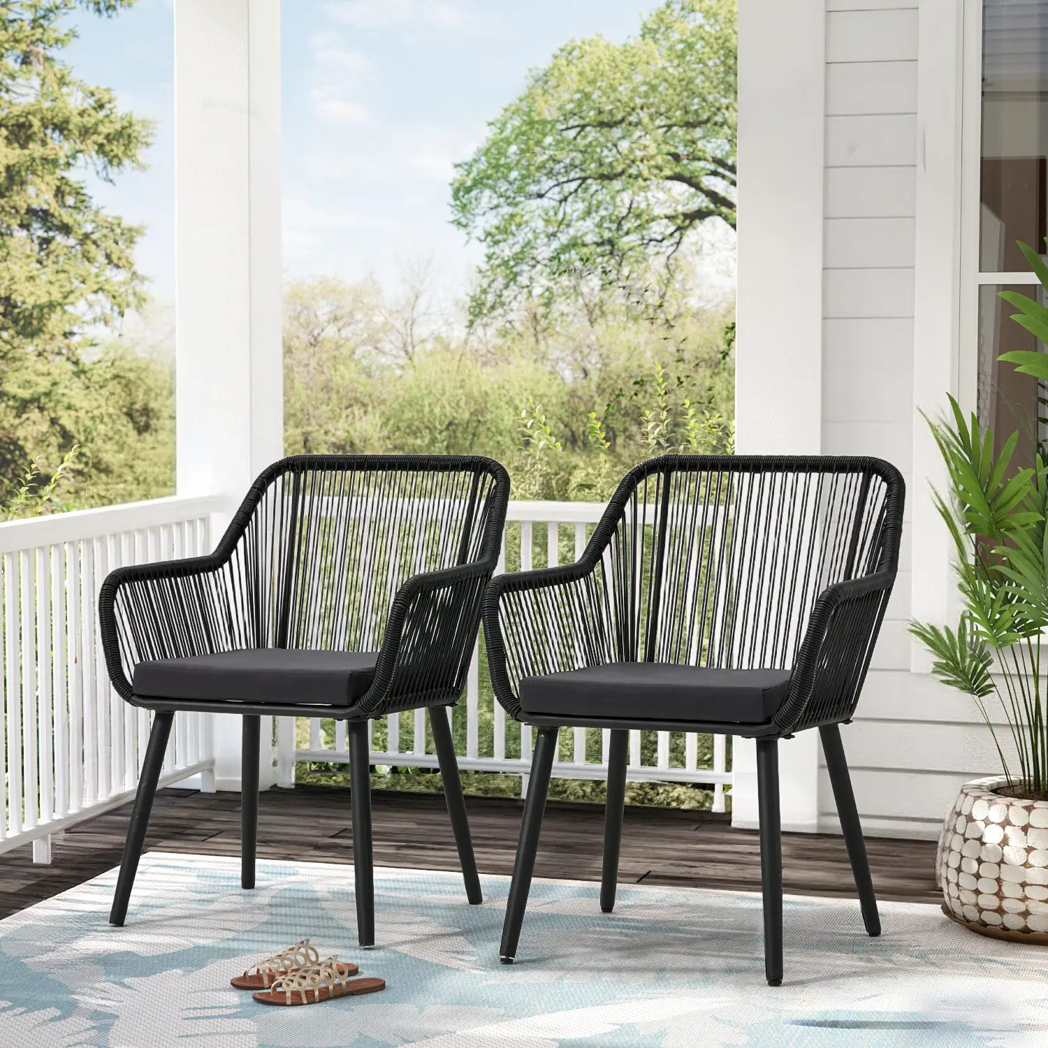 EROMMY Outdoor Furniture Set, Patio Dining Chairs with All-Weather Wicker Woven Rattan & Iron Chairs w/ Cushions & Armrests, 350lb Capacity Modern Seating for Porch, Backyard, Garden, Poolside, Balcony, Indoor Use
