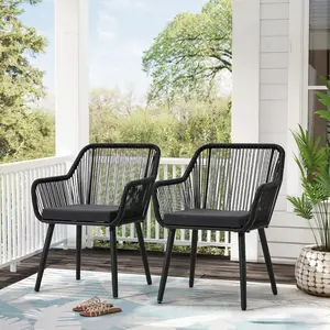 EROMMY Outdoor Furniture Set, Patio Dining Chairs with All-Weather Wicker Woven Rattan & Iron Chairs w/ Cushions & Armrests, 350lb Capacity Modern Seating for Porch, Backyard, Garden, Poolside, Balcony, Indoor Use