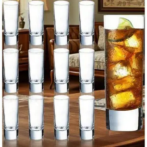 2 oz Tall Shot Glasses 12 Pack, Heavy Base Clear Glass Set for Whiskey Tequila Vodka, Durable Reusable Drinking Cups, Dishwasher Safe Stackable Barware