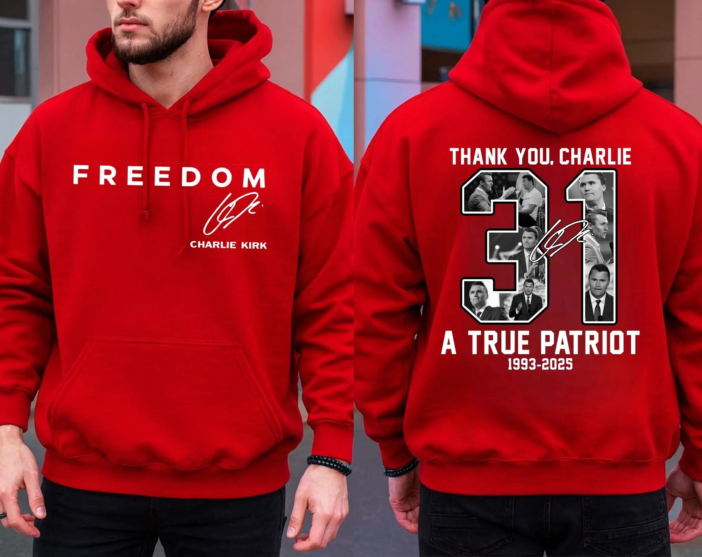 Wear Red 14th October Hoodie, 31 Thank you 2 Sided Hoodie, USA Memorial Pullover, Tribute Men Women Casual Cotton Outfit, Graphic Patriot Long Sleeve Top, Gift For Him