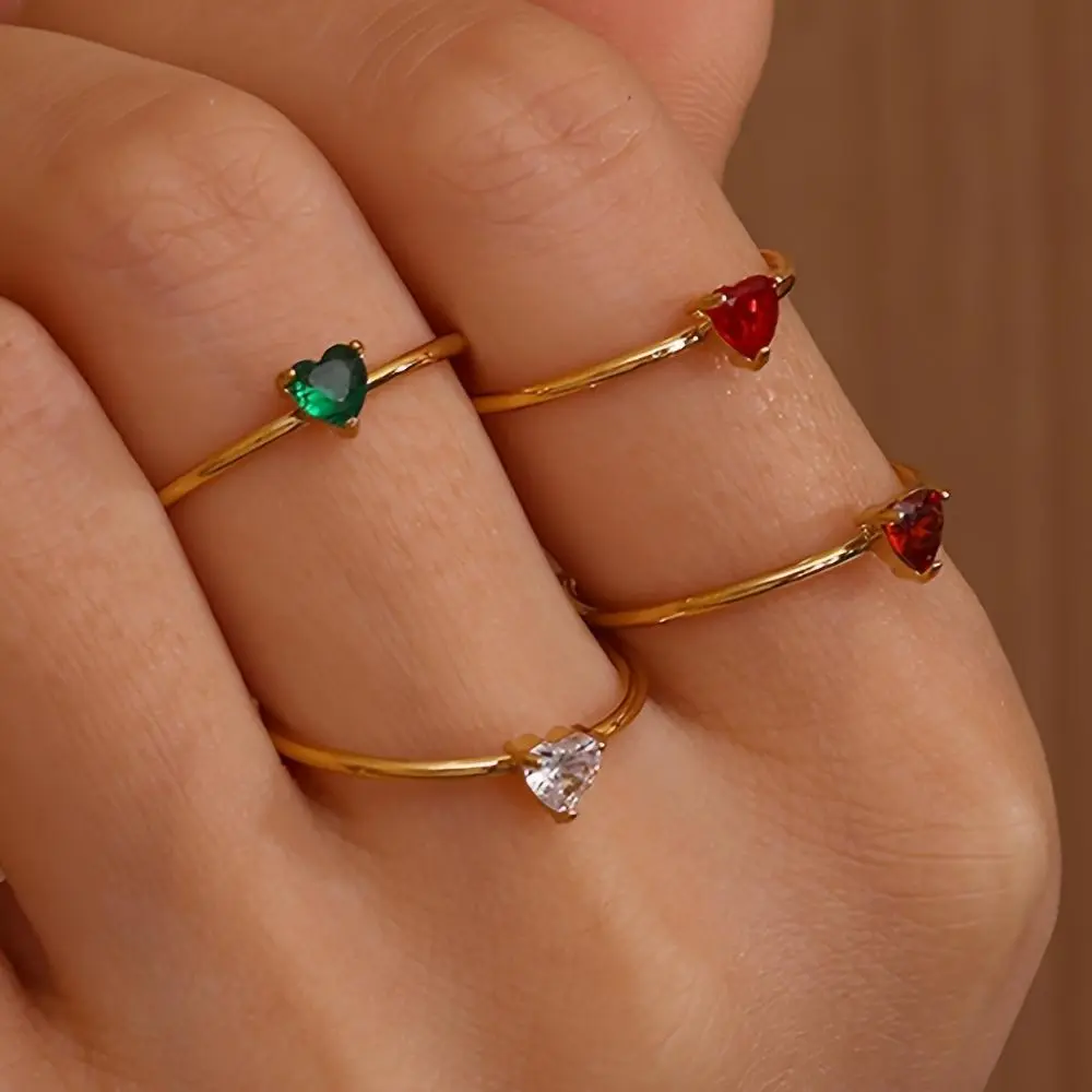 Women's Elegant Heart-Shaped Cubic Zirconia Ring - 12th Month December Birthstone Gem, Adjustable Stainless Steel Jewelry, Ideal for Engagement, Birthday Presents