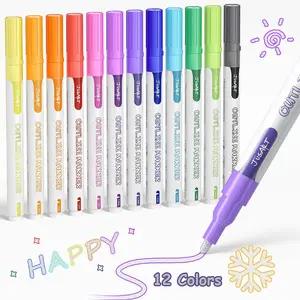 [JusArt] 12 Colors Outline Markers, Double Line Glitter Markers for Kids DIY Card Crafts, Metallic Markers Drawing Art Supplies Gift