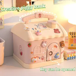 Cute Piggy Bank Anime Cartoon  Square Money Boxes Piggy Bank with Lock and Key for Notes Children Xmas New Year Gift 2025