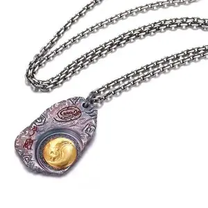 Taoist Consecrated 8-Trigram Taiji Pendant Necklace with Golden Light Script, for Men, Yin-Yang Balancing, Inner Energy Harmony, Inner Peace, Eight Trigram