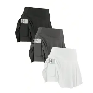 Lannew Plus size 3pcs/Set Women Sports Skirt, Casual High Waist Workout Yoga Pants, Running Skorts With Pockets