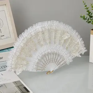 Lace Decorated Hand Fan, 1 Count Vintage Style Handheld Fan, Foldable Dance Performance Photography Props, Home Decor Supplies, Folding Hand Fan