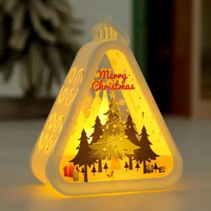 Christmas Triangle Lantern Plastic Santa Claus Snowman Tree Festival Lamp Mini Table Ornaments Home Decoration Party Scene Props