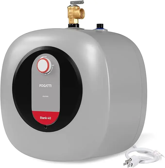 FOGATTI Electric Mini Tank Water Heater, 4.0 Gallon Point of Use Instant Hot Water Heater 120V 1440W, Food Truck Water Heater, Under Sink, Wall or Floor Mounted, Easy to Install Shower Set