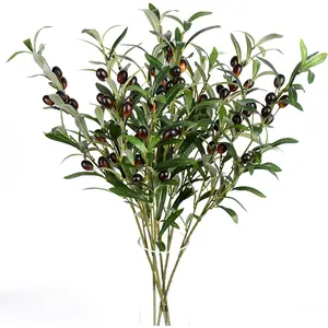 6 count Olive Branch Artificial  Greenery Stems Faux Olive Branches for Vases (6, Green)
