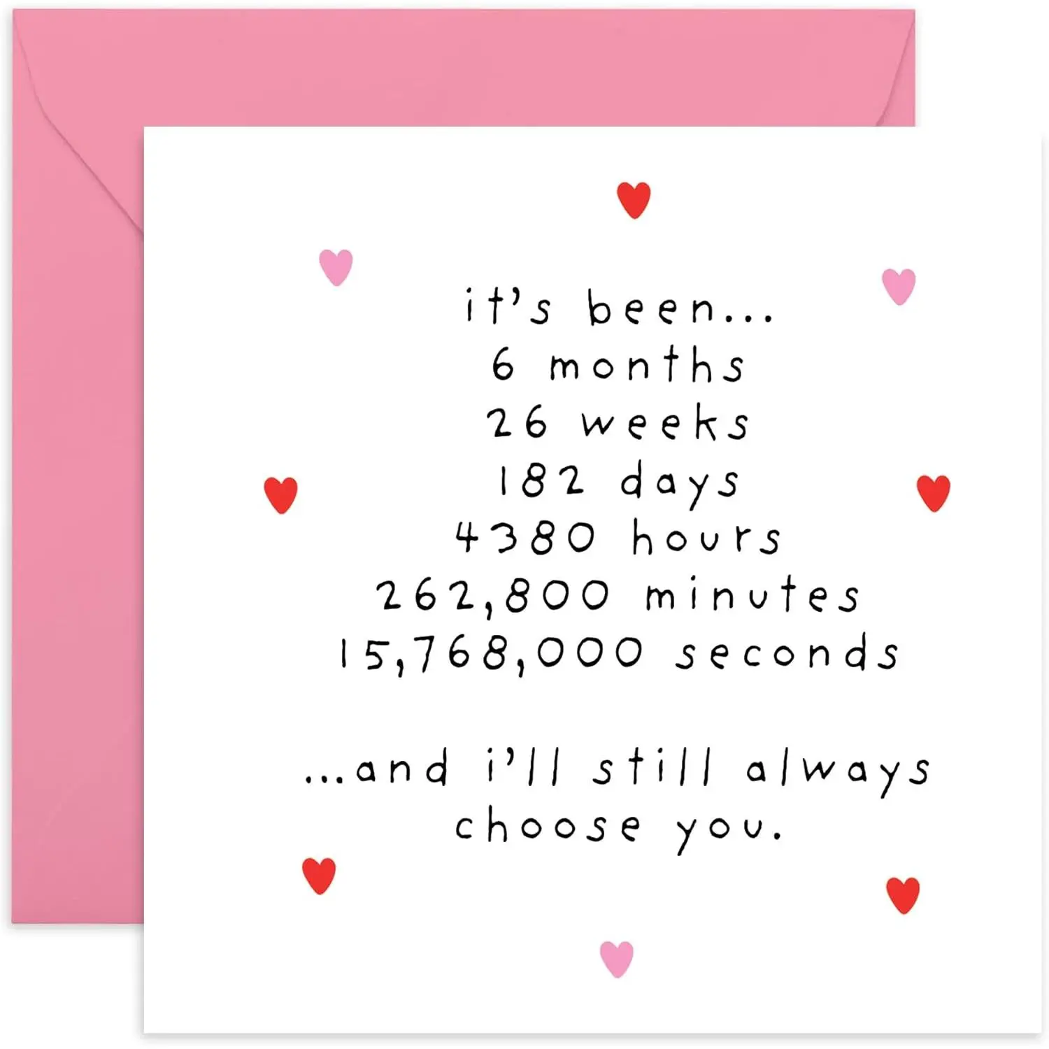 6-Month Couple's Anniversary Card - 4.7x6.7in Hand Illustrated Blank Inside Love Anniversary Gift, High Quality Envelope Office Stationery Card with Sustainable Materials, Comes with Stickers