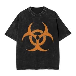 Washed T Shirts Biohazard Umbrella Corp Hip Hop Vintage T-Shirt Oversize Game Streetwear Short Sleeve Tops Tees 2Men Women