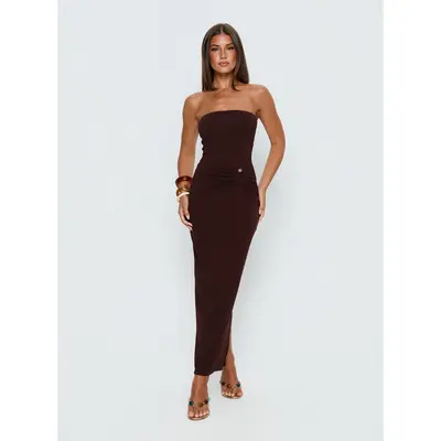 odela strapless drop waist maxi dress chocolate Madeleine Strapless Maxi Dress - Bitter Chocolate main image 0