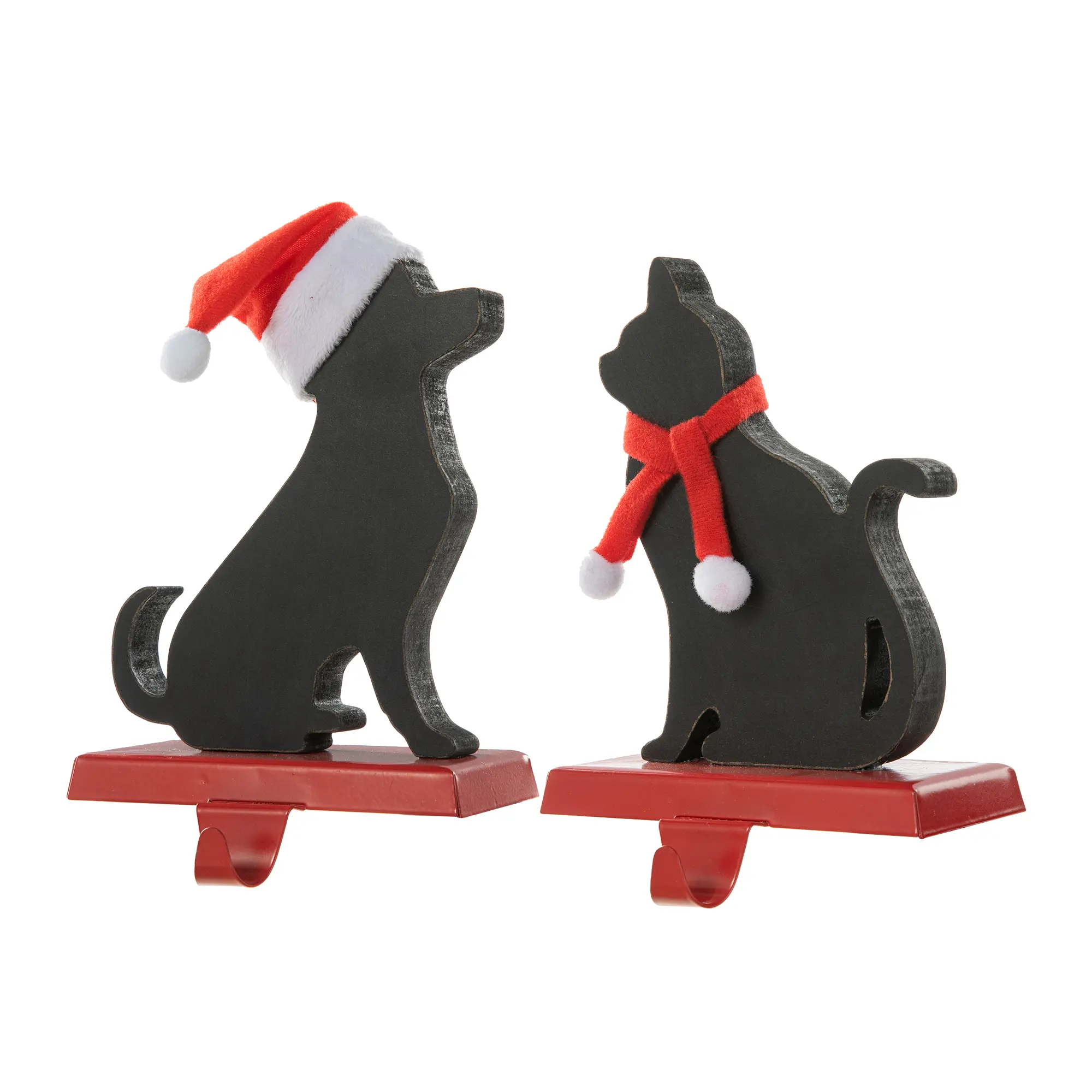 【Christmas in July】 Glitzhome Set of 2 Wooden/Metal Cat & Dog Christmas Stocking Holder
