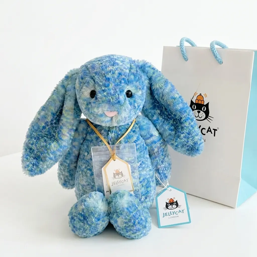 Limited Stock USA | Jellycat Bashful Luxe Bunny Azure Plush Gift Set with Signature Bag