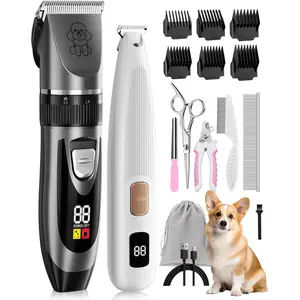 Clippers and Paw Trimmer Kit 2 in 1 Low Noise Cordless  Clippers for   Trimmers for Small and Large Dogs Cats (Grey and White Set)