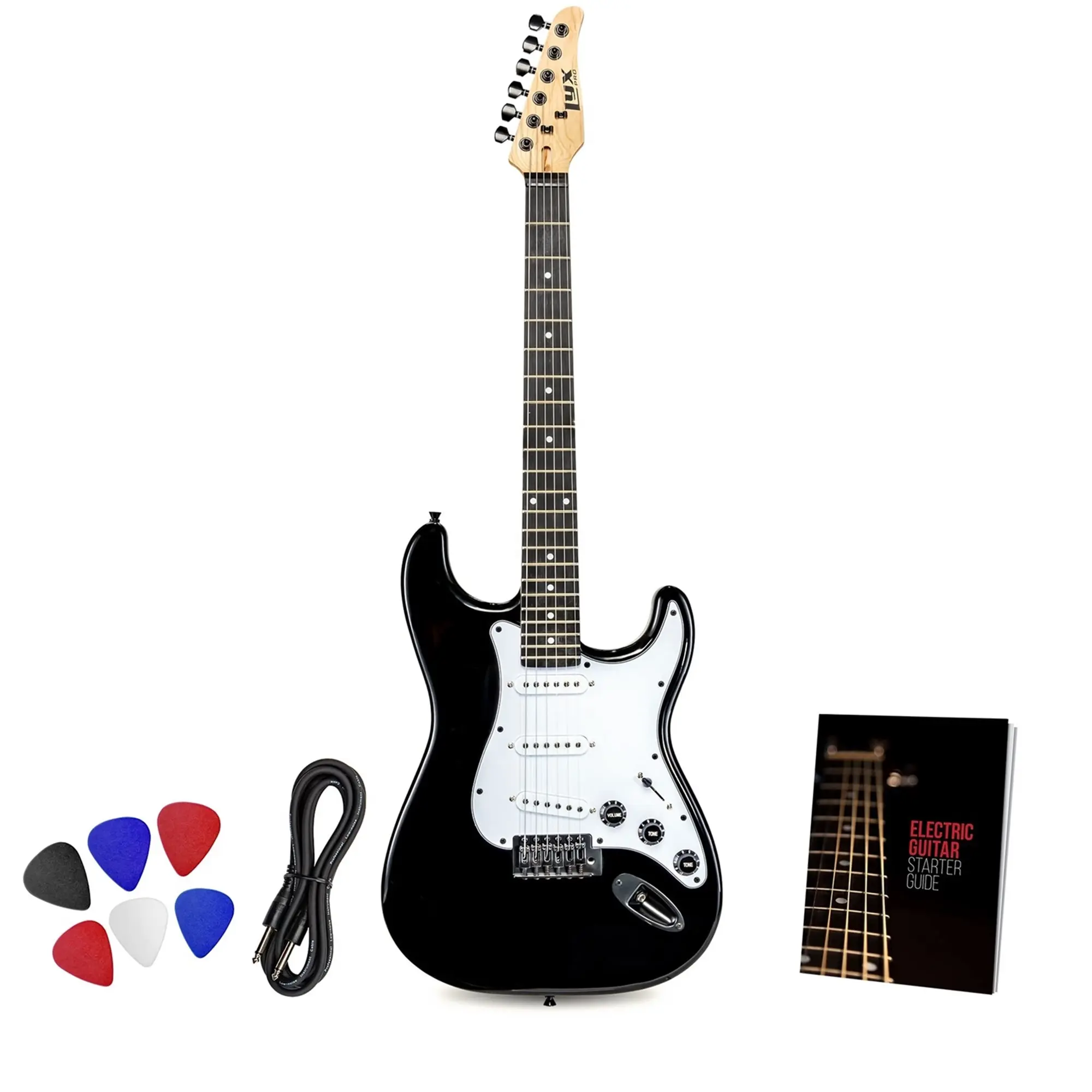 LYXPRO CS 39" Electric Guitar Kit for Beginner with Amp Cable 6 Picks & Guide - Lightweight Rosewood & Maple Construction, Double-Cutaway Design, Premium Finish