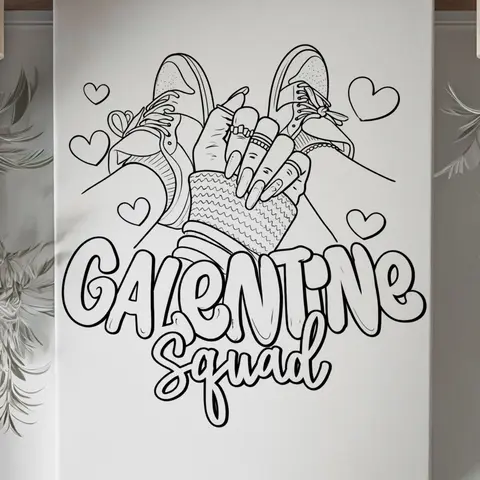 DTF Transfer Outline - Press & Paint Outline, Color your own DTF Print -  Galentine Squad - Valentine's Day -Coloring Activity - Sip and Paint Party - New Years eve Party