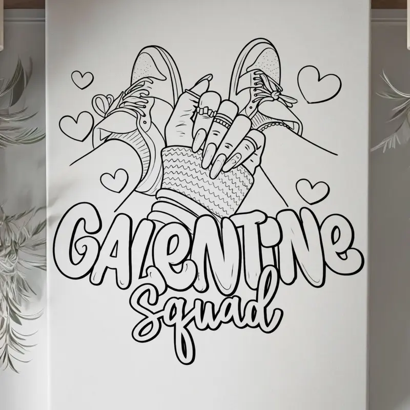 DTF Transfer Outline - Press & Paint Outline, Color your own DTF Print -  Galentine Squad - Valentine's Day -Coloring Activity - Sip and Paint Party - New Years eve Party