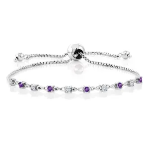 Gem Stone King White Moissanite and Gemstone Birthstone 10-Stone Infinity Tennis Bracelet For Women | 925 Sterling Silver | Round 2.5MM | Adjustable Bolo Bracelet Up to 9 Inch | Easy-On Easy-Off