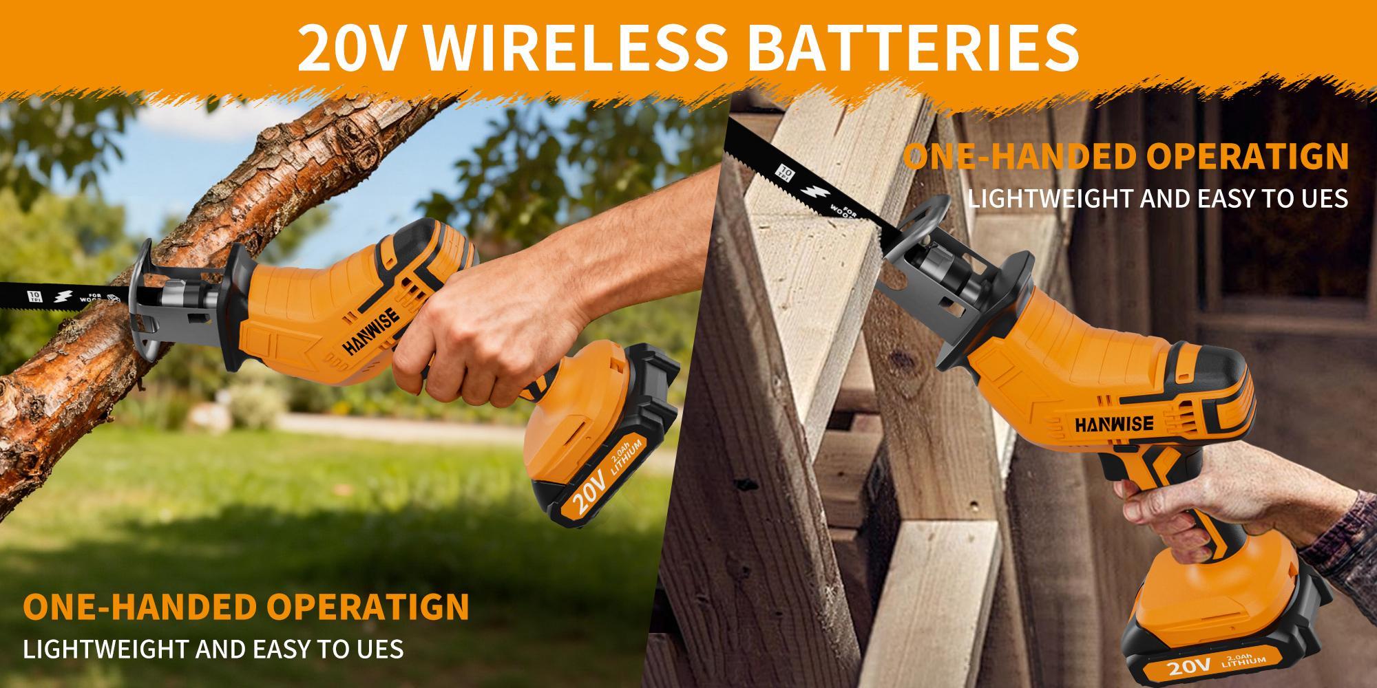Reciprocating Saw, Electric Saw with Charger And Battery, 20V Power Saws, Variable Speed from 0 to 3500 SPM, Tool-Free Blade Replacement, Includes 4 Blades for Cutting Wood, PVC