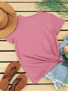 SHEIN Summer Round Neck Short Sleeve Virgin Mary Graphic Tee Graphic Tees Women Tops