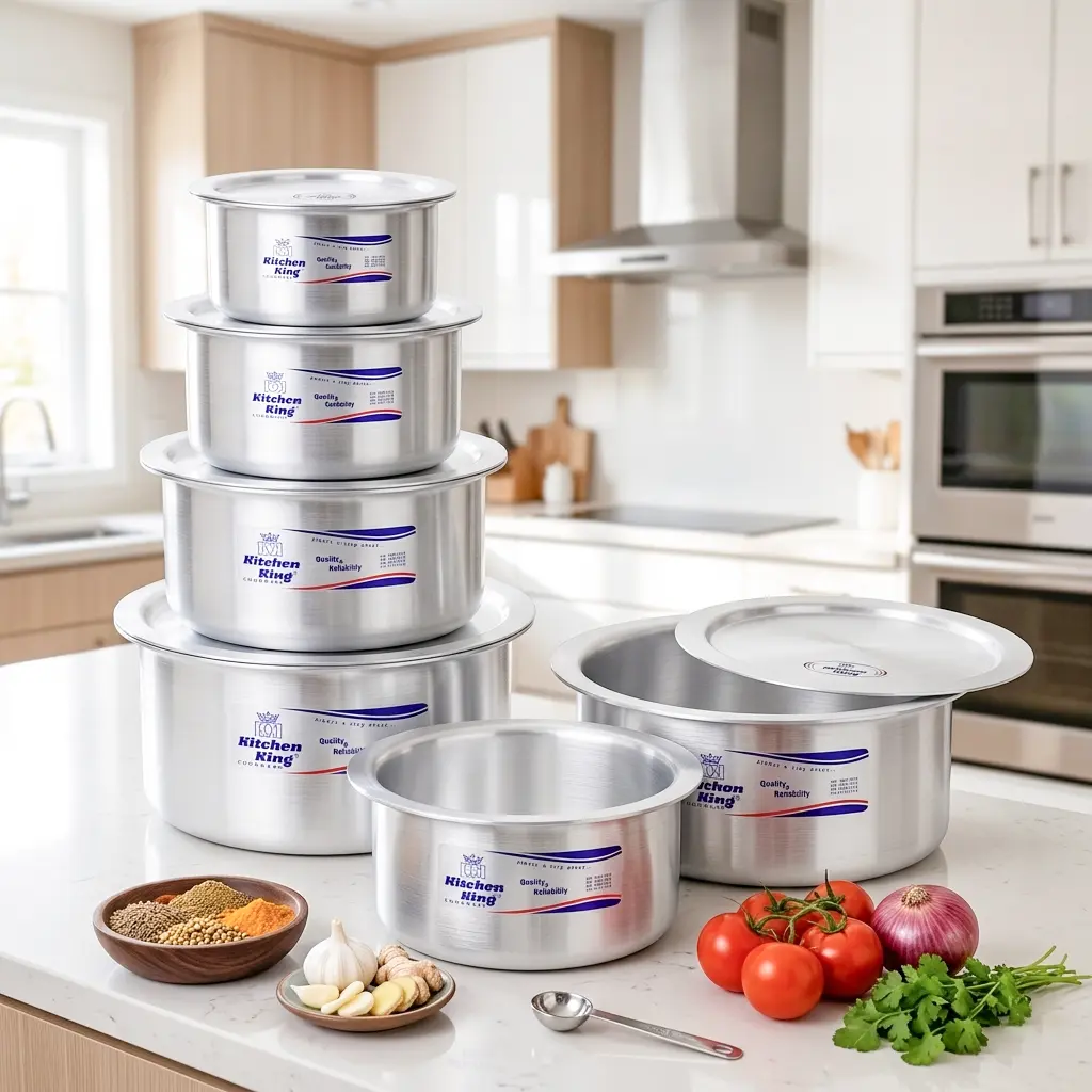 12-Piece Indiana Casserole Set (7-12in) - Kitchen King Aluminum, Heavy-Duty Everyday Pots with Heat Evenness for Gas & Electric Stovetops, Kitchen Food Cookware