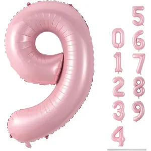 40'' Pink Number 9 Self Inflating Foil Helium Balloon for Girls 9th Birthday Party Decorations Anniversary Supplies