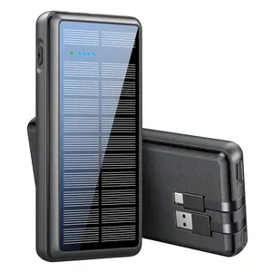 Portable Solar Power Bank 36800mAh,Essential For Traveling With 2 Output Ports, Built-in 2 Durable Cables,Fireproof & Dustproof & Scratchproof, External Battery Pack For Iphone And Tablet