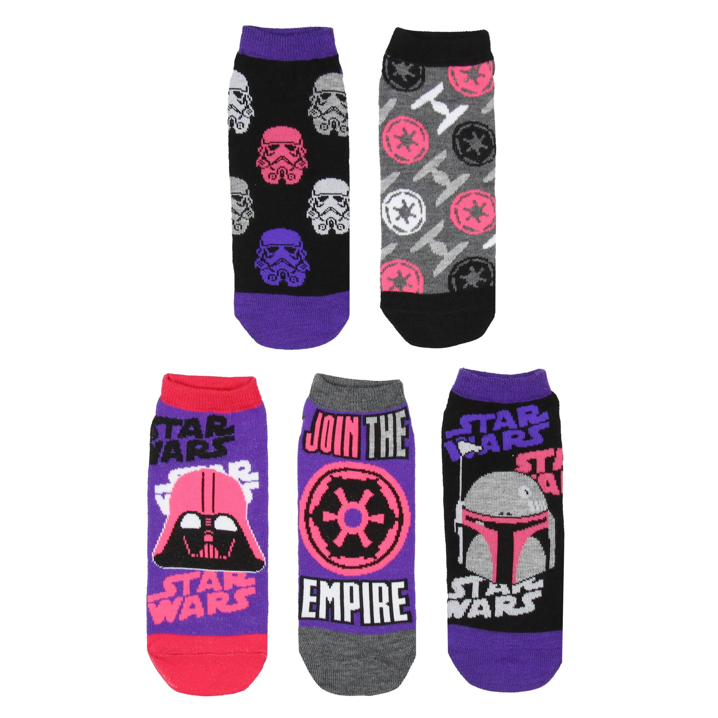 Disney Star Wars Darth Vader Join The Empire No-Show Ankle Socks 5 Pair (9-11), Mix And Match, Stormtrooper Helmets