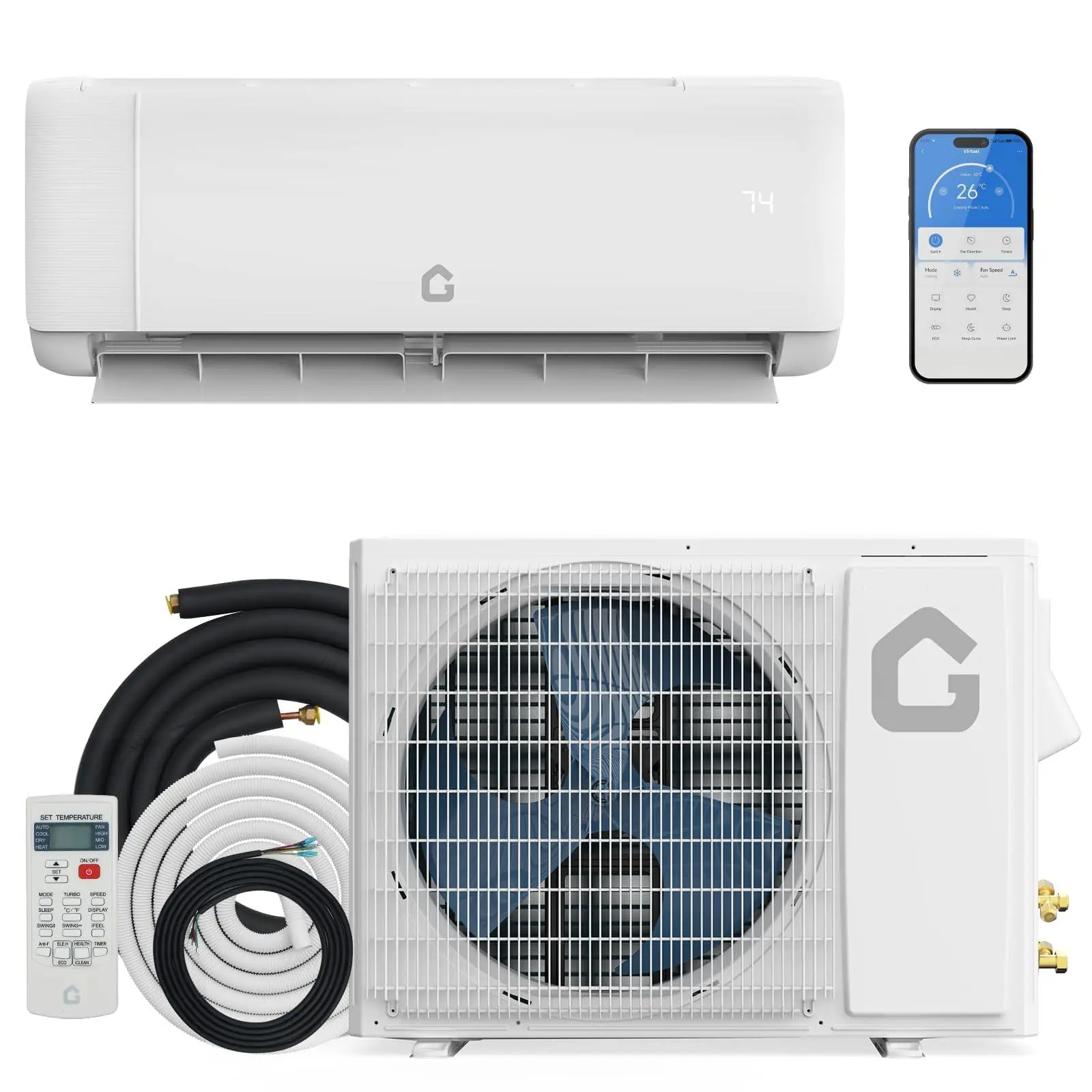 Garvee 24,000 BTU Mini Split Air Conditioner with Heat Pump, 21 SEER | Cools Up to 1500 Sq. Ft, Inverter AC with Installation Kit & Remote, Ductless AC Unit with Pre-Charged Condenser, 230V, White