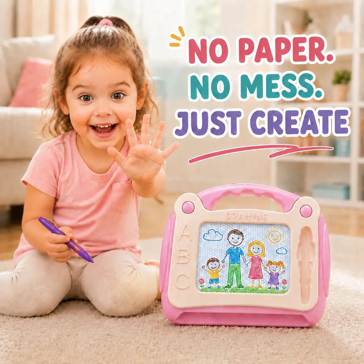 Magnetic Drawing Board for Toddlers, Erasable Colorful Sketch Pad, Portable Adjustable Easel, Screen-Free Activity, Early Learning Arts & Crafts Toy, Cool Gifts for Kids Ages 1-4 Boys Girls Birthday Travel Toy,back to school
