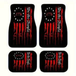 4pcs Car Floor Mat Set - Black And Red 1776 Patriotic Style Print - Absorbable And Anti-Slip - Fashionable Car Interior Protection for Cars, Vans And Suvs - All-Season High-Quality Polyester Fiber Mat - an Excellent Gift for Christmas  Truck Accessories