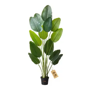 6 ft Large Decorative Artificial Bird of Paradise Silk Tree with 13 Trunks, White Pot & Artificial Flowers - Faux Tropical Floor Plant for Home Office Decor