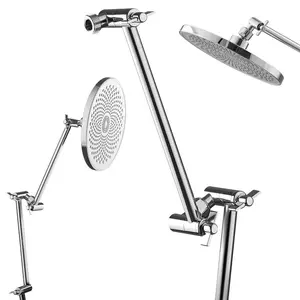 VEVOR Shower Head Extension Arm, 16 inches, Brass Shower Arm Extender with Flexible Adjustable Angle Height, Chrome Finish, G1/2 Universal Thread Connector Compatible, for Rain Handheld Showerhead