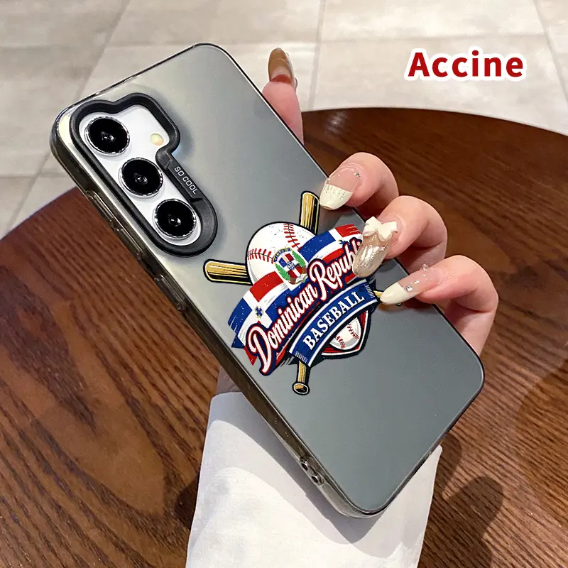 Dominican Baseball Pride Pattern Phone Case Compatible with Samsung Galaxy S24 Plus S25 S23 S22 Ultra S23+ IMD Plate Hologram Drop-Proof Ultra Thin Cell Phone Cover Gift for Boy