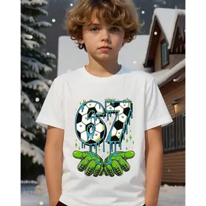 Cotton Kids Boys' Graphic Football Funny Slang 67 T shirt Blouse Crew Neck Short Sleeve Outdoor Fashion Streetwear Designer Comfortable everyday tops, suitable for toddlers, teenagers, and children.